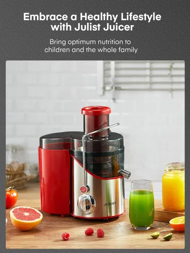 Vista 8 de Máquinas de exprimidor, Juilist Exprimidor de 75 mm de boca ancha con potencia máxima de 800 W, para verduras y frutas con ajuste de 3 velocidades