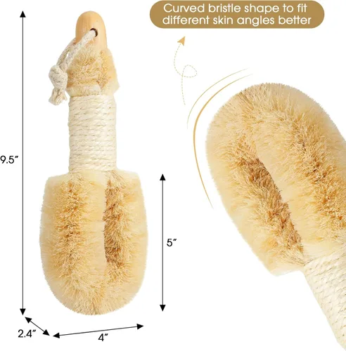 Vista 3 de Cepillo corporal de cepillado en seco para la piel – Cepillos exfoliantes para el cuerpo, cerdas de sisal naturales para drenaje linfático