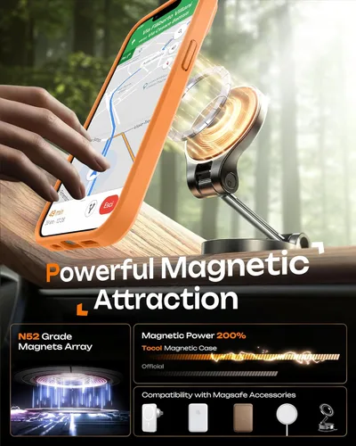 Vista 682 de TOCOL Funda para iPhone 11, compatible con Magsafe, protección completa de cámara, imanes integrados, protección contra caídas, funda translúcida