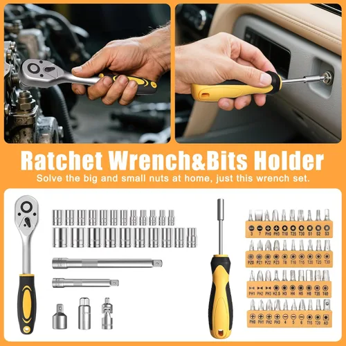 Vista 5 de Kit de herramientas de 328 piezas para el hogar, juego de herramientas de reparación manual, caja de almacenamiento con cajón, juego de herramientas