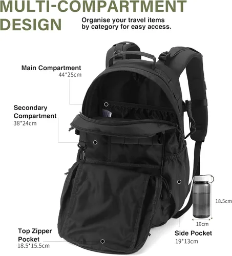 Vista 4 de Mardingtop - Mochila táctica Molle de 20 litros para senderismo, camping, Negro, Mediana, Táctica