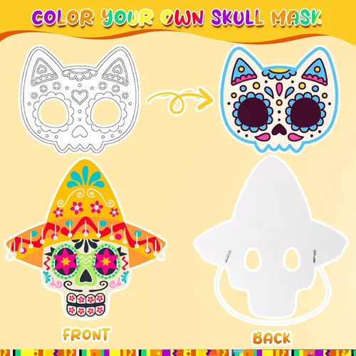 Vista 8 de Hollowfly 30 Pcs Day of The Dead Skulls Masks Craft Kits
