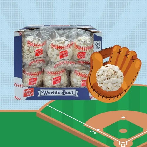 Vista 4 de Kathy Kaye Bolas de palomitas de maíz dulces y saladas de béisbol de 1 onza, deliciosas, crujientes y perfectas para aperitivos, sabor clásico dulce