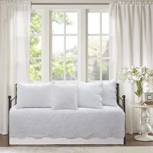 Vista 7 de Cozy Line Home Fashions - Juego de edredón de cama de algodón 100% Victoriano con medallón sólido blanco, matelassé, grabado, reversible, ligero