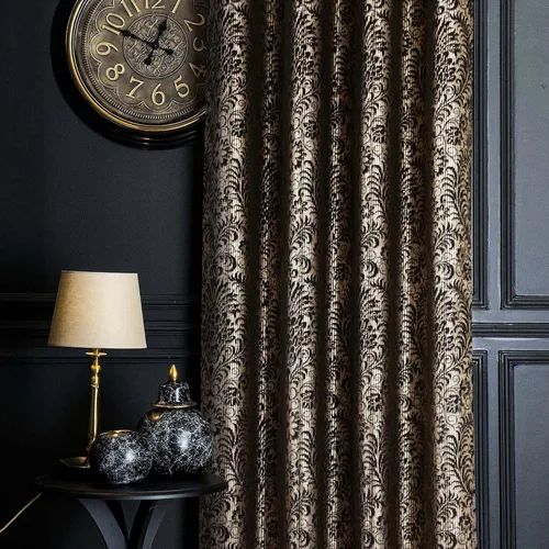 Vista 4 de always4u Cortinas de Terciopelo Acanalado Negro y Dorado con Estampado de Damasco en Lámina 100% Opacas de 84 Pulgadas de Largo, Cortinas de 2