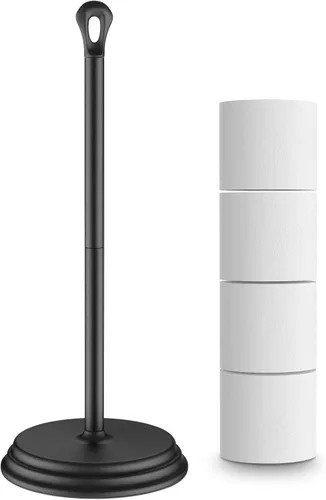 Kasunto Soporte de papel higiénico con soporte de pie resistente a la oxidación, soporte de almacenamiento de papel higiénico de metal para el baño,