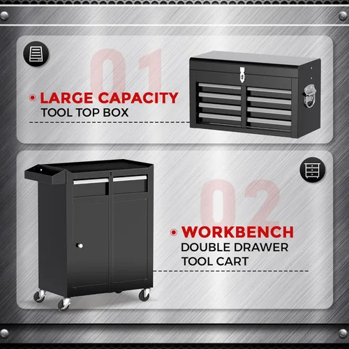 Vista 7 de Oakcloud Combo de Caja y Gabinete de Herramientas Rodantes de Servicio Pesado de 5 Cajones con Forro Negro - Caja de Herramientas de Garaje de Acero