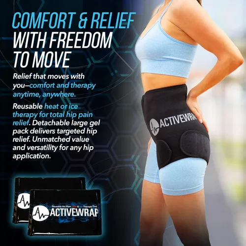 Vista 5 de ActiveWrap - Manga de hielo para cadera diseñada por fisioterapeutas para el dolor, comodidad posoperatoria, flexores de cadera y soporte muscular