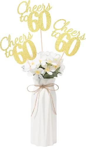 Vista 26 de Gexolenu Cheers to 21, paquete de 10 piezas de centros de mesa de cumpleaños número 21 con purpurina negra de doble cara para mesas, palitos