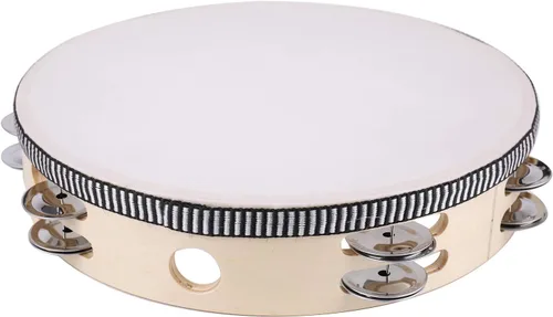 Vista 3 de Tosnail Pandereta de madera de mano de 10 pulgadas - Filas dobles 16 pares de jingles