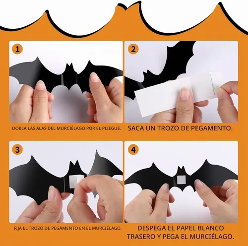 Vista 4 de FANDAMEI 140 piezas de murciélagos para decoración de Halloween, 5 tamaños de murciélagos, decoración de pared de murciélagos 3D para decoración