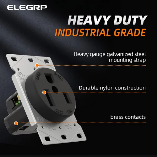 Vista 2 de ELEGRP Toma de corriente de montaje empotrado de 50 amperios y 250 V, receptáculo NEMA 6-50R, salida de soldador de hoja recta, resistente, conexión