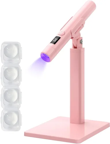 Luz UV de mano con soporte y cabezales de sello de uñas, lámpara LED portátil de 3 W, secador de uñas USB recargable inalámbrico con sello de