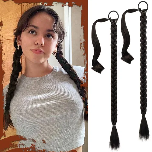 Vista 23 de SOFEIYAN Extensión de cola de caballo trenzada larga con banda elástica y mechón liso envolvente, extensiones de cabello naturales suaves