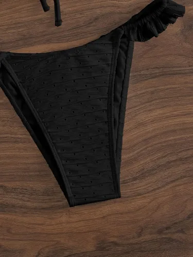 Vista 4 de SOLY HUX Traje de baño de 2 piezas para mujer, con ribete de volantes, con lazo frontal