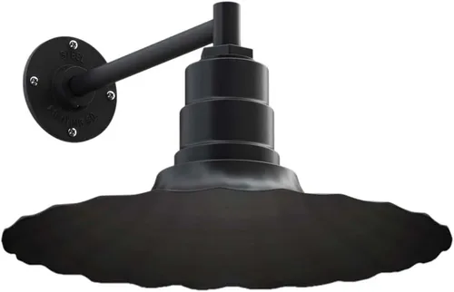 Luz de granero de cuello de cisne de onda radial para exteriores de 16 pulgadas acanalada retro | negro mate