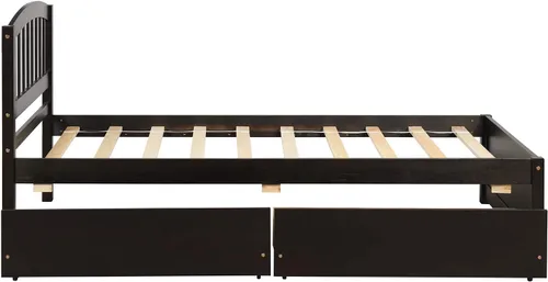 Vista 4 de Harper & Bright Designs Base de cama individual, plataforma de madera con dos cajones, cabecero, estribo y soporte de listones de madera (expreso)