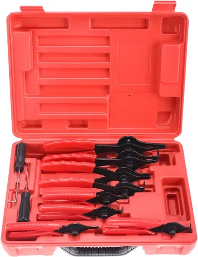 KUNTEC Juego de 11 alicates de anillo resistente, alicates de clip interno y externo con puntas rectas y dobladas, juego de gancho y púas para
