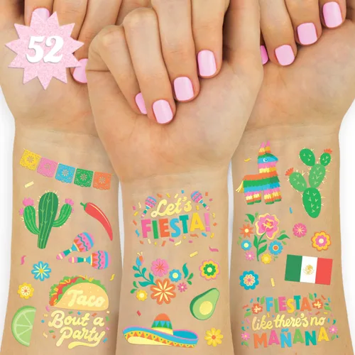 xo, Fetti Fiesta Party Supplies - Tatuajes metálicos - 52 estilos | Decoraciones del Cinco de Mayo, despedida de soltera de fiesta final +