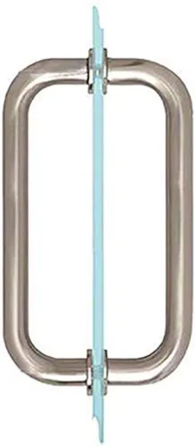 Dynasty Hardware Tirador de puerta de ducha tubular de 8 pulgadas para puertas de ducha sin marco, níquel satinado, con arandelas de ajuste