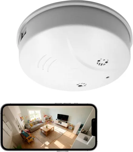 Cámara detector de humo 1080P HD, cámara oculta WiFi con control de aplicación, cámara de seguridad interior con detección de movimiento y visión