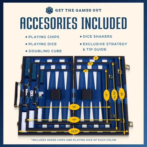 Vista 5 de Juego de mesa de Backgammon con estuche, disponible en tamaños pequeños, medianos y grandes de Get the Games Out, S