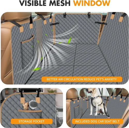 Vista 4 de Funda de asiento de automóvil para perro para asiento trasero, funda de cama de automóvil para perro más grande con parte inferior fuerte, hamaca
