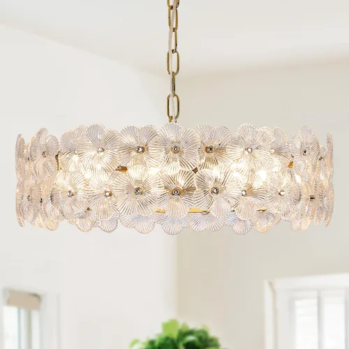 Vista 15 de Lámpara colgante de cristal de flor transparente con 3 luces de oro Dorado
