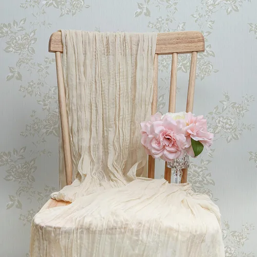 Camino de mesa de gasa marfil, camino de mesa de gasa de 120 pulgadas de largo, tul beige, bohemio, rústico, decoración de boda, despedida de soltera