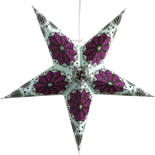 Vista 13 de Linterna de papel en forma de estrella azul verdoso del Caribe con cable de alimentación de 12 pies incluido