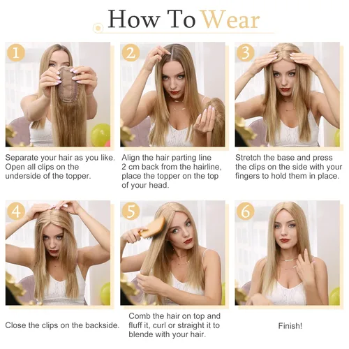 Vista 8 de SEGO Toppers de cabello humano para mujeres con cabello adelgazante, base de seda de 7 * 13CM (2.8 x 5.1 in), 100% cabello humano real, postizos