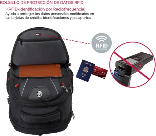 Vista 8 de Swissdigital - Mochila de diseño para viaje para hombres, compatible con TSA, con carga USB, protección RFID, mochila de negocios para laptops