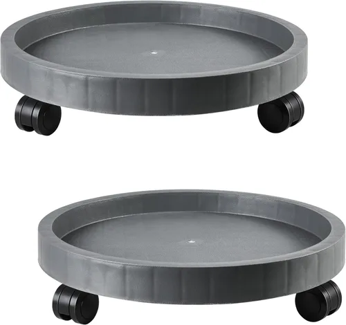Vista 7 de Paquete de 2 soportes rodantes tipo platillo de 9.8 pulgadas con ruedas, soporte con ruedas resistente para plantas en maceta, bandeja base redonda
