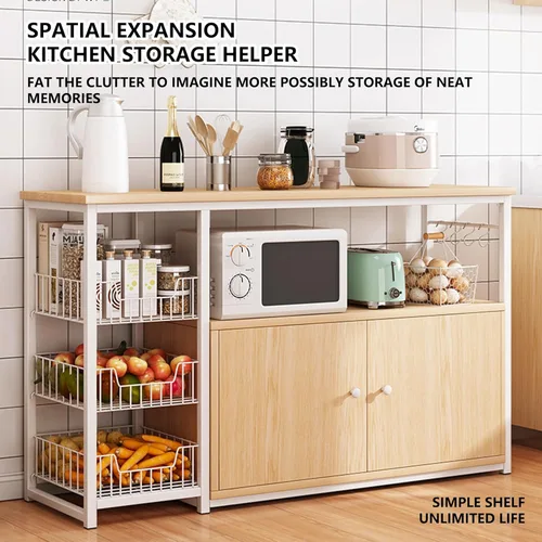 Vista 3 de Shelves Kitchen Storage Shelves with Cabinet Doors, Multi-Layer Floor Standing Rack Shelf Ideal for Bathroom, Closet, Garage, Organizers and