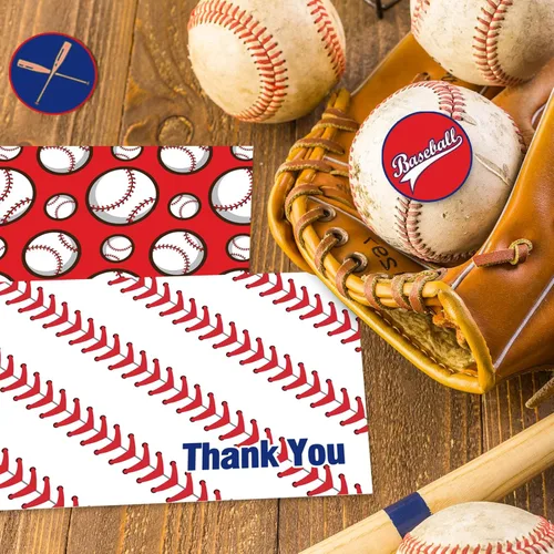 Vista 7 de AnyDesign Paquete de 36 tarjetas de agradecimiento de béisbol con sobres, 6 diseños rojos y azules, tarjetas de notas de agradecimiento deportivas
