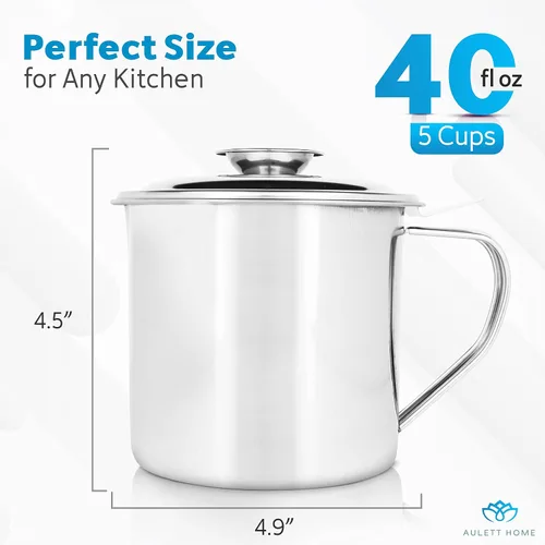 Vista 6 de Aulett Home Recipiente de grasa de tocino con colador de aceite, almacenamiento de grasas, aceite de cocina, goteos, separador de aceite