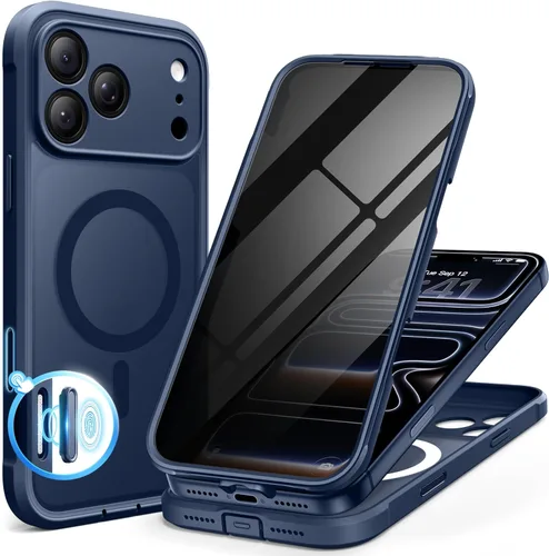 Vista 26 de BERFY Funda para iPhone 17, compatible con MagSafe, protector de pantalla de privacidad integrado y protección de cámara, antiespía de cuerpo