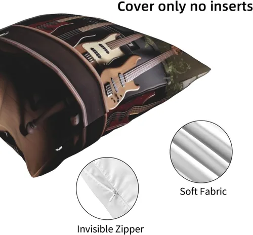 Vista 3 de Fundas de almohada decorativas de 20 x 20 pulgadas para sofá, guitarra, bajo, música, instrumentos musicales, 1 funda de almohada de doble cara