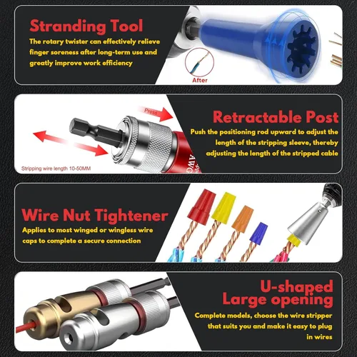Vista 4 de Herramienta para pelacables para taladro, herramienta de pelacables de impacto mejorada de 2025 con regulaciones estadounidenses y conector
