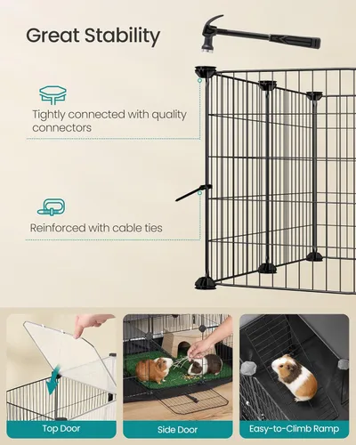 Vista 7 de SONGMICS ULPI016BH01 - Jaula para conejillos de indias de 2 niveles, jaula para conejos, corralito de animales pequeños con alfombrilla impermeable