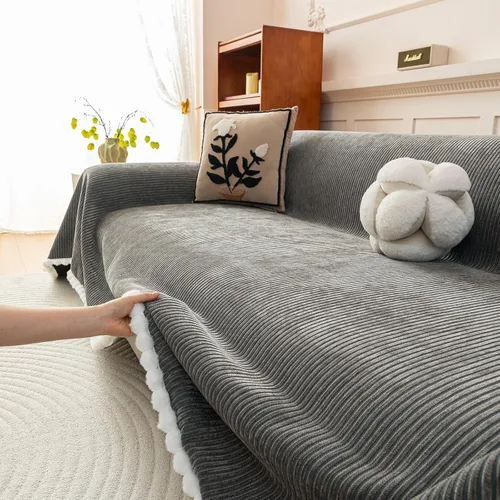 Vista 8 de HANDONTIME Fundas de Sofá Sillón Funda de Sofá Boho para Perros Caqui Funda de Sofá con Borlas Silla Reclinable Funda de Futón Lavable 1 Cojín Sofá