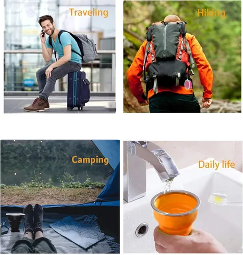 Vista 5 de Collapsible Cup - Silicone Foldable Cup-Expandable Folding Drinking Cup -Reusable Portable Mugs Cup For Travel, Camping, Hiking, Survival, Car