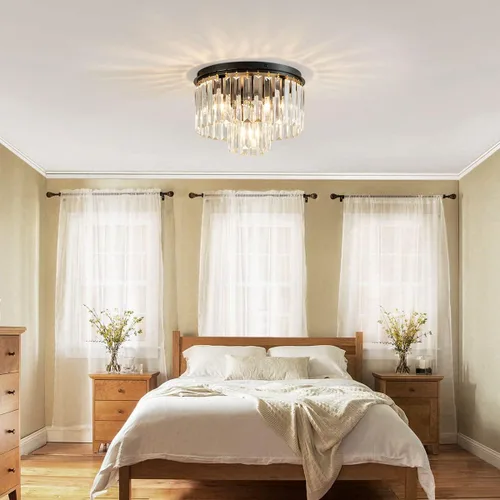 Vista 8 de AGV LIGHTING Lámpara de Techo de Cristal, Luminaria de Techo Semi Empotrada Moderna, D12 x H8, Base E12 3-Luces, Acabado Negro