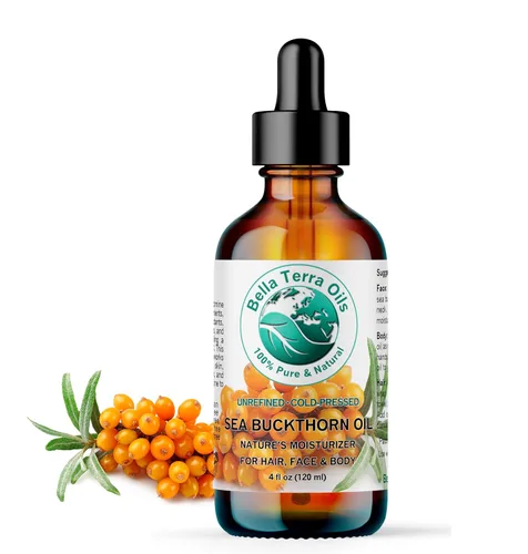Bella Terra Oils - Aceite de espino cerval de mar 4 onzas - Desbloquea el estándar de oro en el cuidado de la piel, infundido con omega-3, omega-6 y