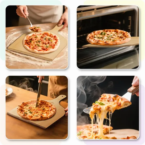 Vista 6 de G.a HOMEFAVOR Paquete de 2 cáscaras de madera para pizza, paleta de pizza de 12 pulgadas con mango de madera, espátula de pizza para hornear