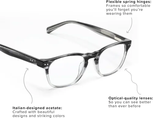 Vista 3 de eyebobs - Old Sport Gafas de lectura prémium para hombres y mujeres Marco rectangular para caras promedio Disponible en 0x - 4.0x