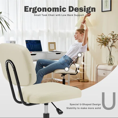 Vista 3 de NEWBULIG Silla de escritorio de oficina pequeña sin brazos con soporte lumbar de respaldo bajo, silla de tocador de computadora de cuero PU