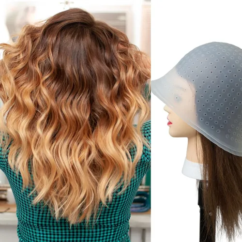 Vista 6 de Gorro de silicona perforada con aguja, profesional, reutilizable, para resaltar, con ganchos, para peluquería, peluquería, teñido y herramientas