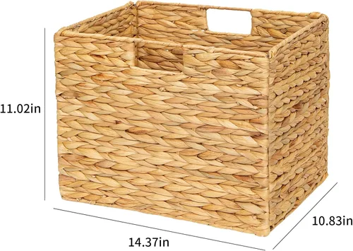 Vista 2 de Cestas de almacenamiento, cestas de mimbre, cesta de jacinto para estante, plegable 2 paquetes tejidos hechos a mano, cestas de pastos marinos