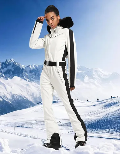 Vista 2 de GSOU SNOW Traje de esquí para mujer, traje de nieve de una pieza, para snowboard, delgado, aislante, impermeable, resistente al viento